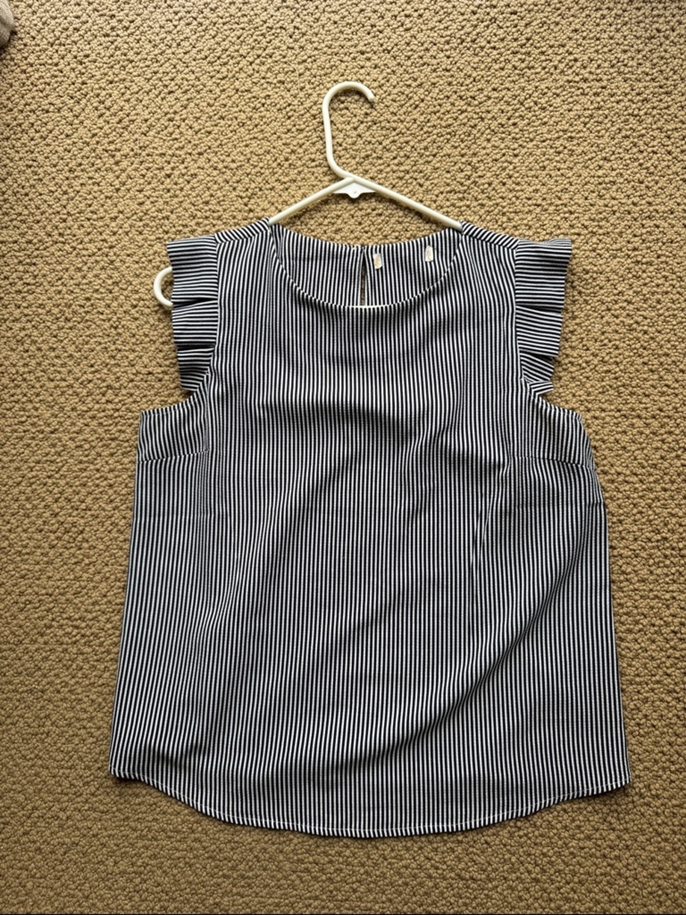 Sleeveless Black & White Striped Ruffle Shoulder Top